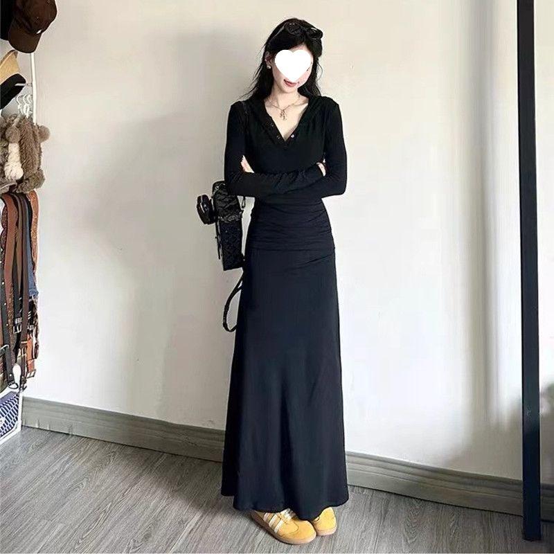 

Women s Black Sweatshirt Dress - Full Set for Early Autumn 2025 S
