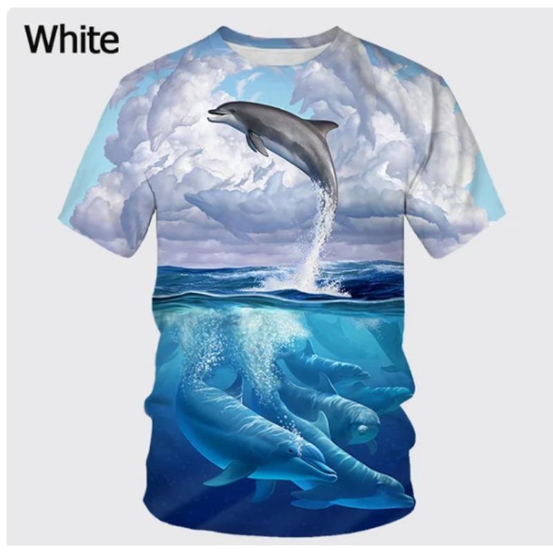 Men's 3D Printed T-Shirt Dolphin Pattern Print Short Sleeve O-Neck Pullover Casual Top