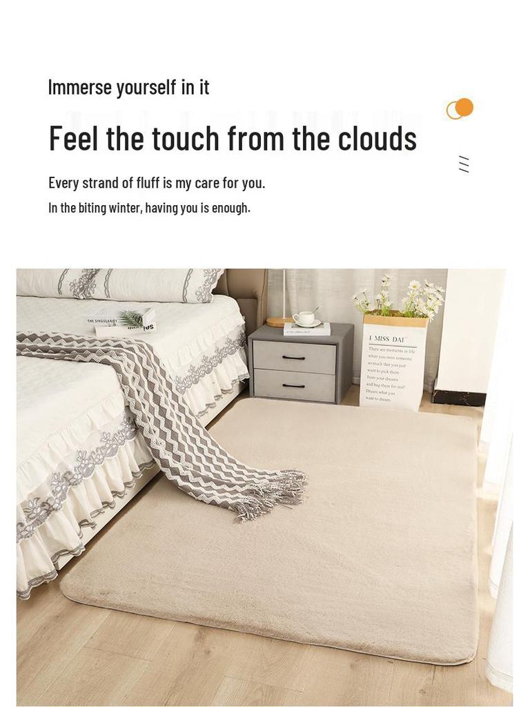 Plush Faux Rabbit Fur Carpet & Mat for Bedroom, Bay Window, Balcony, or Bedside - Short Pile.