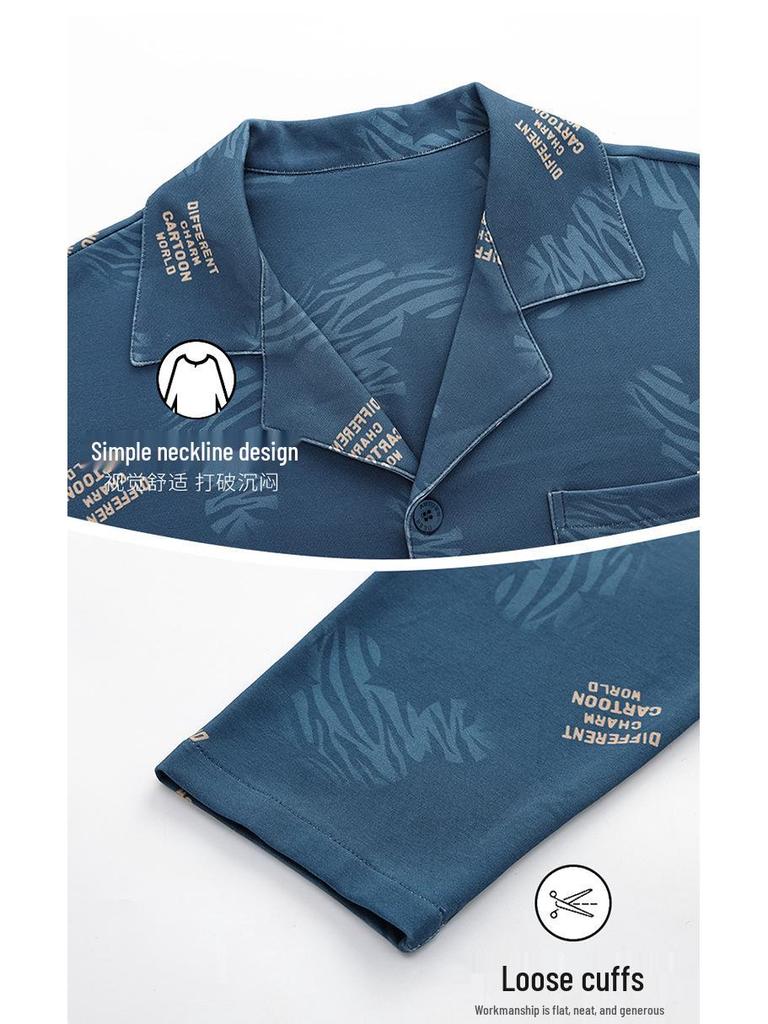 Pigiama da Uomo in Cotone 2025: Completo due pezzi Cardigan con revers a manica lunga per Primavera e Autunno in taglie forti.
