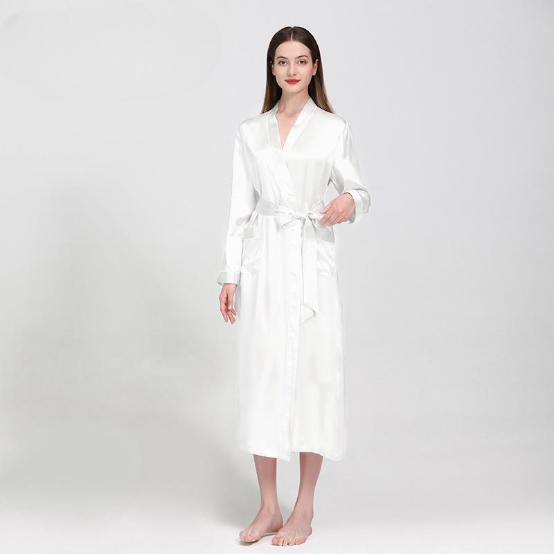 Mulberry Silk Long Wedding Bride Bridesmaid Robe Ladies Morning Dress Women Night Peniva Pure Silk Sexy Kimono Robe