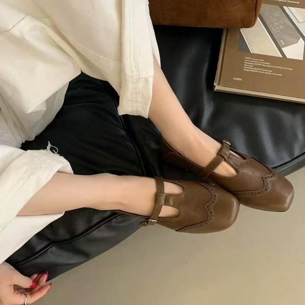 Retro Bottom Buckle with Shallow Mouth Single Shoes Women's Autumn New Small Leather Shoes British Mary Jane Shoes
