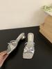 Medium heel temperament silver bow cool slippers women's outer wear with skirt fairy sandals