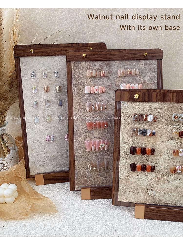 Walnut Wood Manicure Display Stand with Solid Base