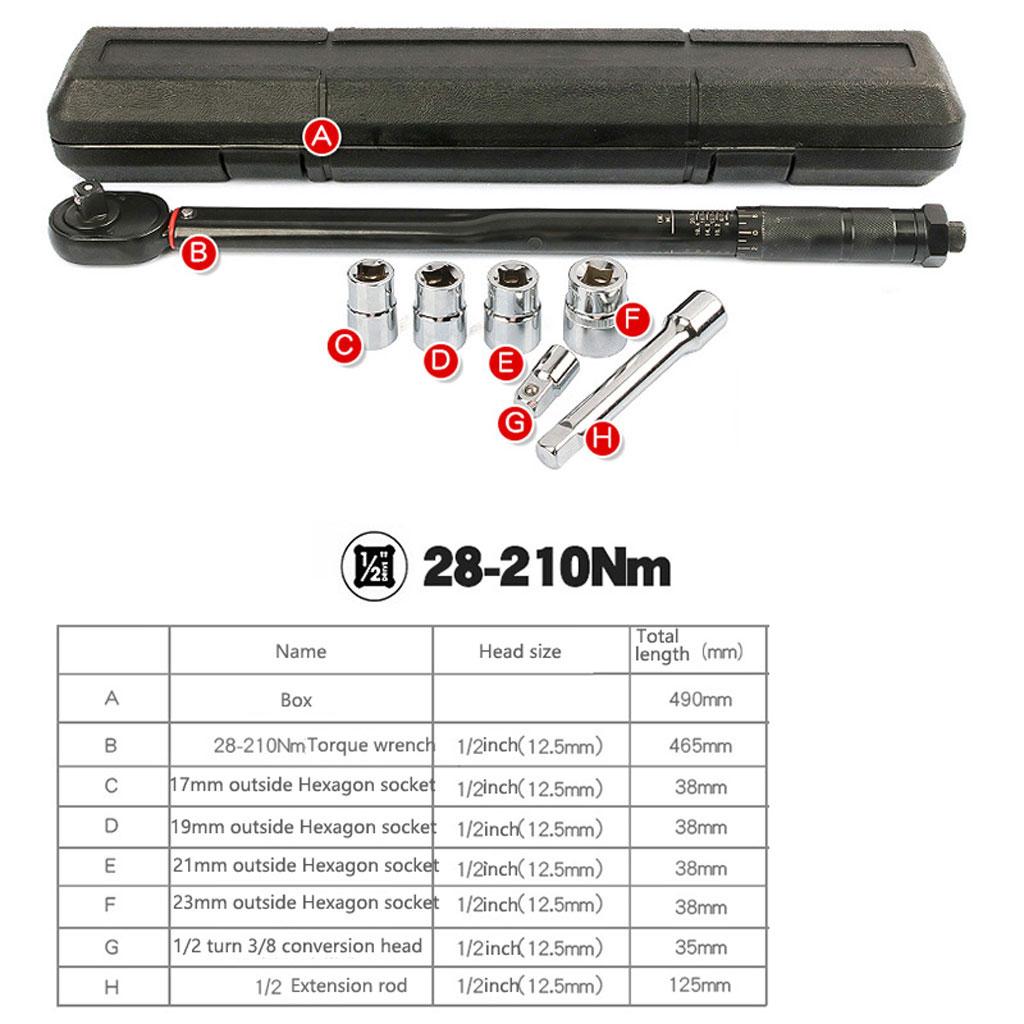1/2 Inch Drive Click Torque Wrench 5-100 Ft-lb Dual-Direction Adjustable Torque Wrench Set with Extension & Adapters