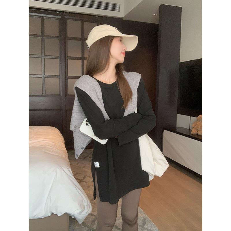 Medium and Long Stacked White Bottoming Shirt for Women's Spring, Autumn and Winter German Velvet Warm Inner Long-sleeved Shirt Simple Top