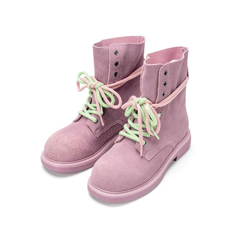 

Перший шар коров ячої шкіри черевики Мартінс жіночі нові супер м які поєднання кольорів модні універсальні британський стиль подвійна ремінець локомотивні черевики жіночі короткі бу 36 фіолетовий