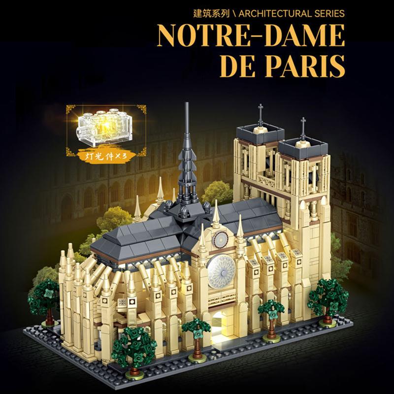 MOC 1757PCS City Street View LED Notre Dame Cathedral Building Blocks Medieval Church DIY Model Puzzle Toy holiday Gift
