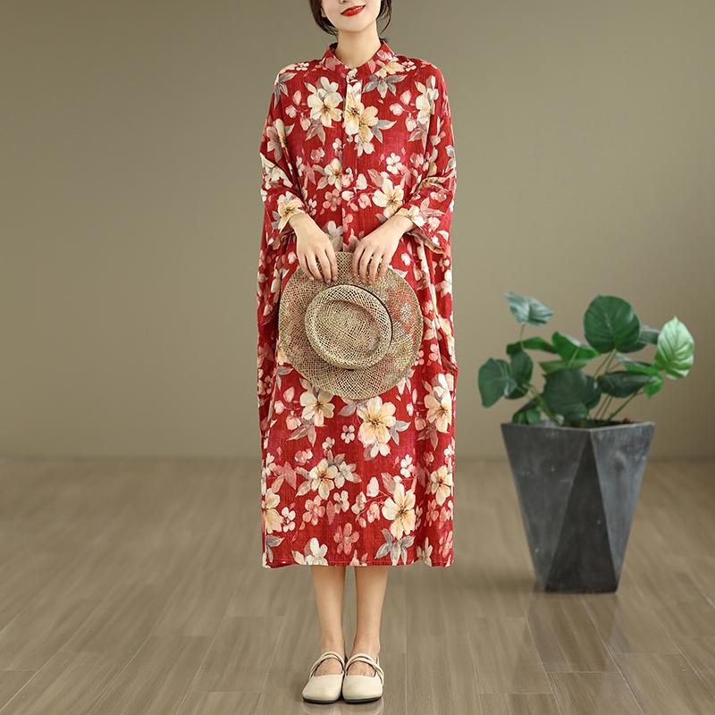 

DIMANAF 2025 Женское Весеннее Длинное Платье Большого Размера Свободное Базовое С Принтом Винтажное Повседневное Цветочное Оверсайз С Длинным Рукавом Макси One Size