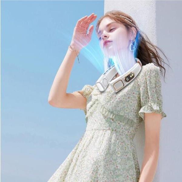 New Portable Hanging Neck Fan Digital Display With/Without Colorful Atmosphere Light 5 Gears Ventilador Bladeless Neckband Fan 3000/8000mAh