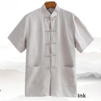 [Beliebt] Herren Chinesischer Stil Reines Leinen Kurzarm Sommer Retro Tang Anzug Hemd