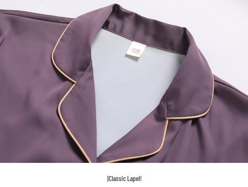 2024 Couple's Long Sleeve Pajama Set - Men's and Women's Imitation Silk for Spring and Autumn.