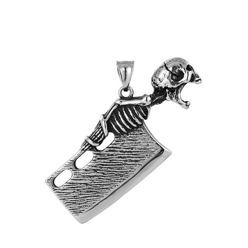 Retro Style Skull Knife Necklace Pendant for Men Punk Hip Hop Stainless Steel Skeleton Bottle Opener Gothic Jewelry