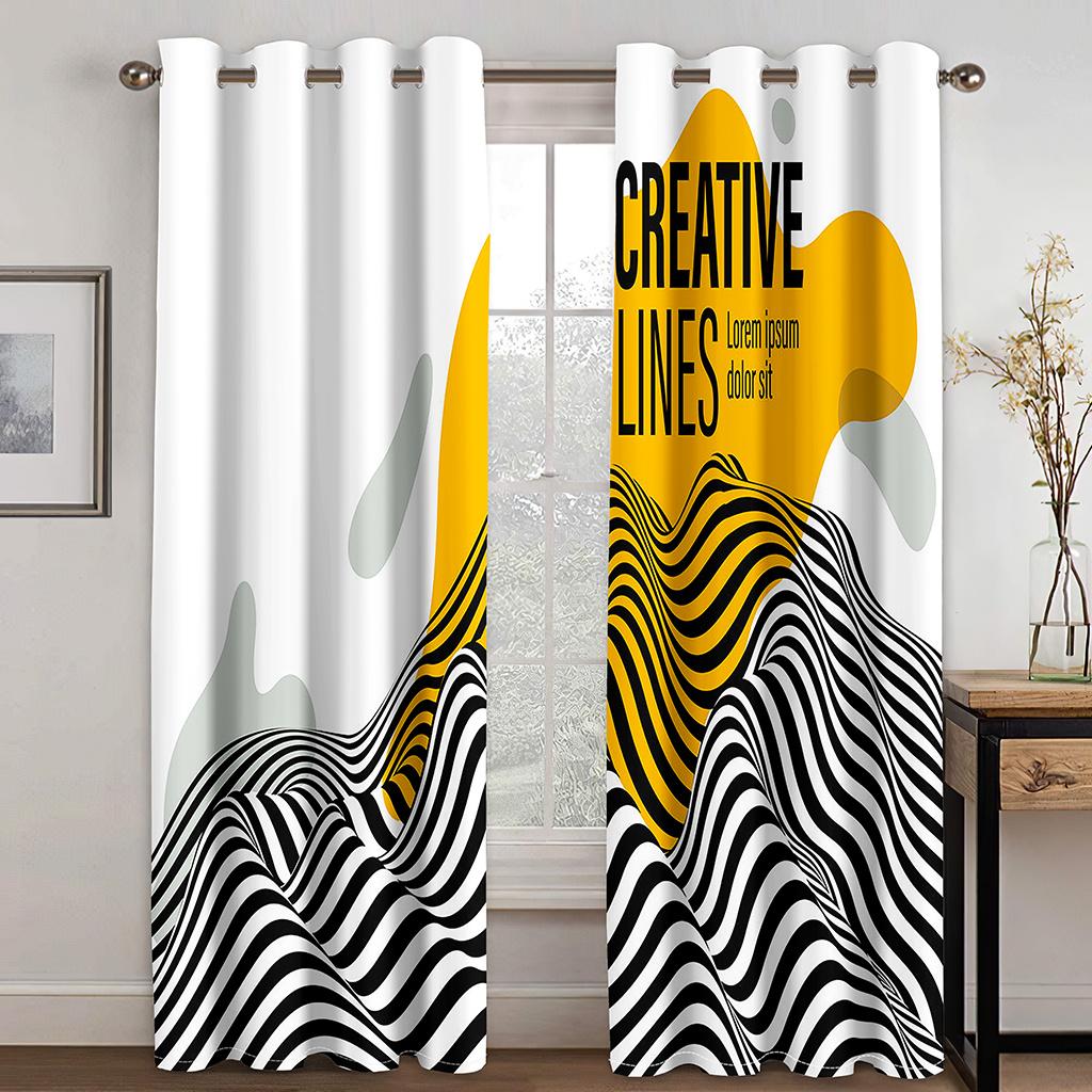 Moderní geometrické kruhové závěsy černé bílé okenní závěsy 2 panely abstraktní obývací pokoj ložnice domácí dekorace