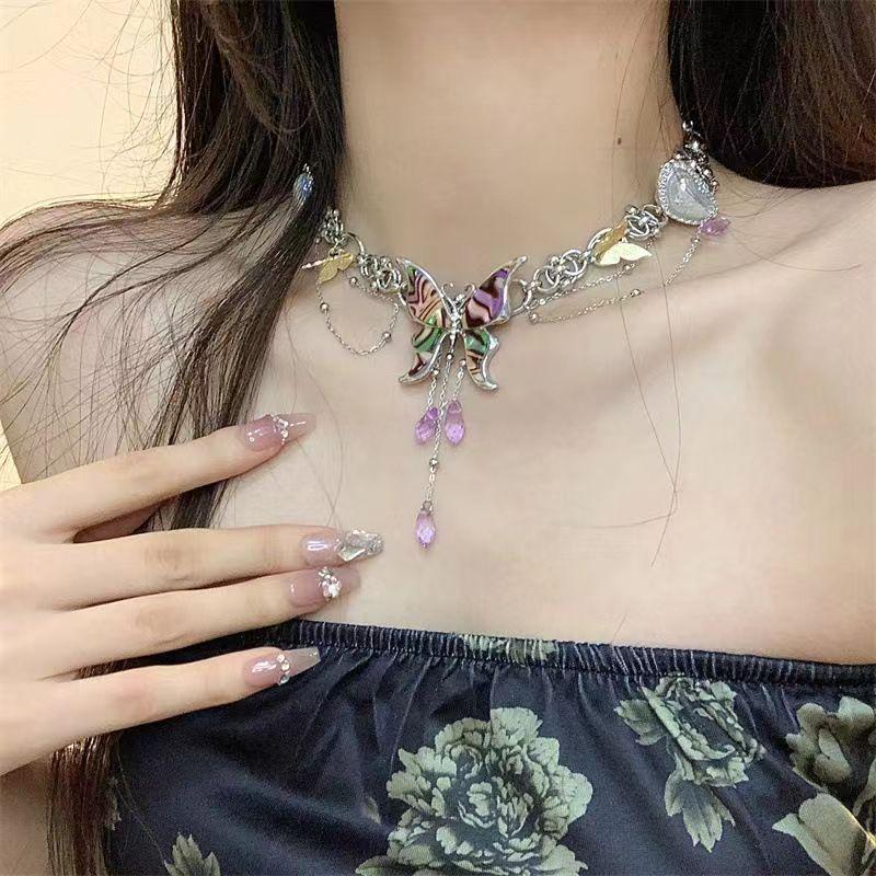 Retro Spicy Girl Butterfly Punk Leather Choker Necklace