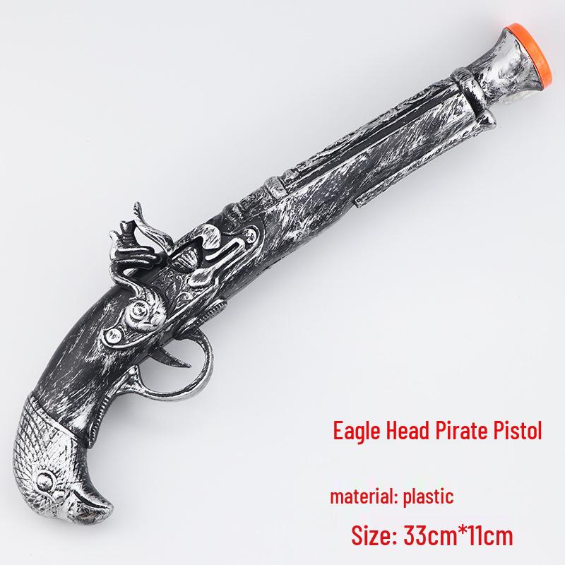 Pirate Costume Accessories: Skull Eye Patch, Hat, Hook, Flag, Telescope, Knife, and Gun for Halloween.