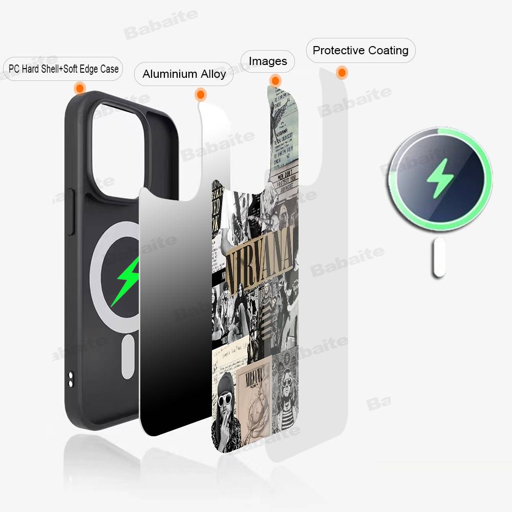 Rock Classic N-Nirvana Band Magnetic Wireless Phone Case For IPhone 17 16 15 14 13 12 11 Pro Max For Magsafe Cover
