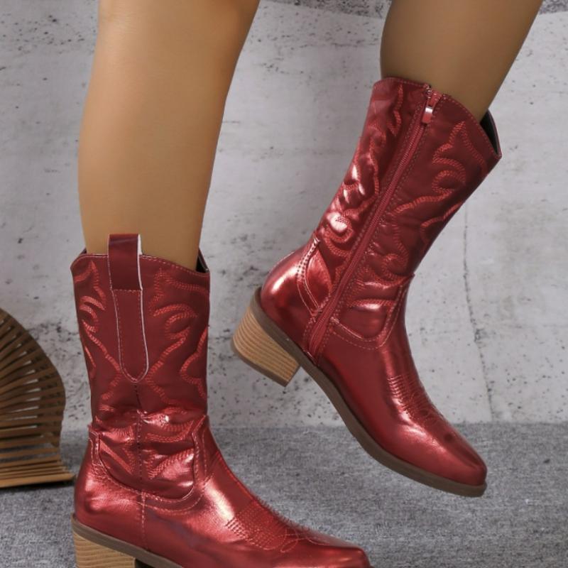 New Women's Mid-tube Solid Color Pointed Adult Doc Martens Boots with Thick Heels