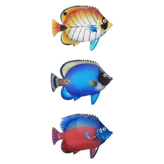 

3 Pcs Wood Fish Nautical Wall Decor Tropical Fish Wall Art Coastal Beach Theme Ocean Animal Hanging Ornament for Home Garden Fence Pool Lake House 3pcs