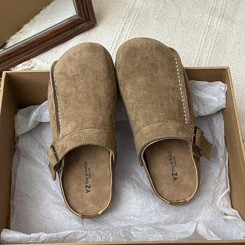 

Баотоу носит полушлепки на улице, женская мода весна 2025, на одном педале, плоская подошва, нескользящие, баотоу шлепает тренд 40 хаки