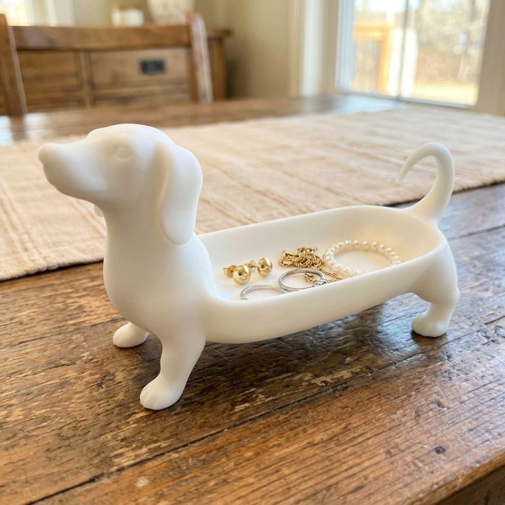 3D Printed Dachshund Storage Tray Minimalist Style Pet Theme Sausage Dog Planter Plastic Solid Color Jewelry Catchall Dish