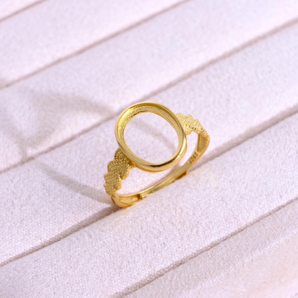 Gold-Plated S925 Silver Open Oval Ring with Bar Design