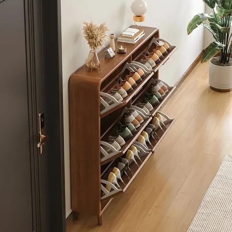 Wooden Living Room Shoe Cabinets Multilayer Simple Storage Dust Proof Shoe Rack Hallway Minimalist Hall Furniture