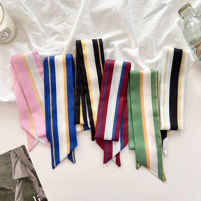 Kvinne Smalt Silkeskjerf 90cm*6cm Langt Hår Stripe Silkebånd Små Halslommetørklær Dame Veskehåndtak Bånd Skjerf Slips