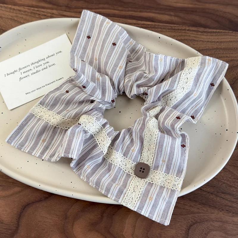 

Весенние красочные полосатые пуговичные кружевные повязки на голову квадратные резинки для волос женские девушки модные милые обручи для волос веревка для волос