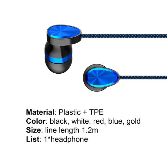 Earphone with Mic Dual Moving Coil 3.5mm In-ear Wired Sports Headphone for Smart Phone