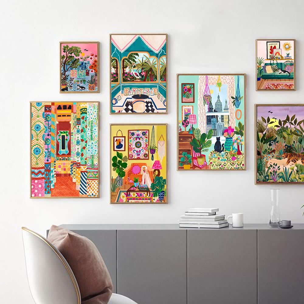 Călătorii Maroc Postere Tigru Plant Pânză Pictură Peisaj Imprime Animale Pisici Câini Artă de perete Poze pentru camera de zi Home Decor