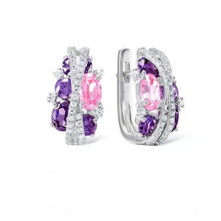 Yanni Wish X-Shaped Sea Blue Zircon Earrings - European and American Retro Style