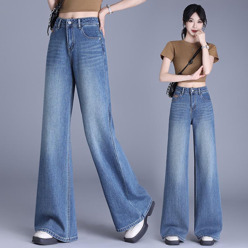 2026 Spring/Autumn High-Waisted Retro Blue Denim Casual Pants