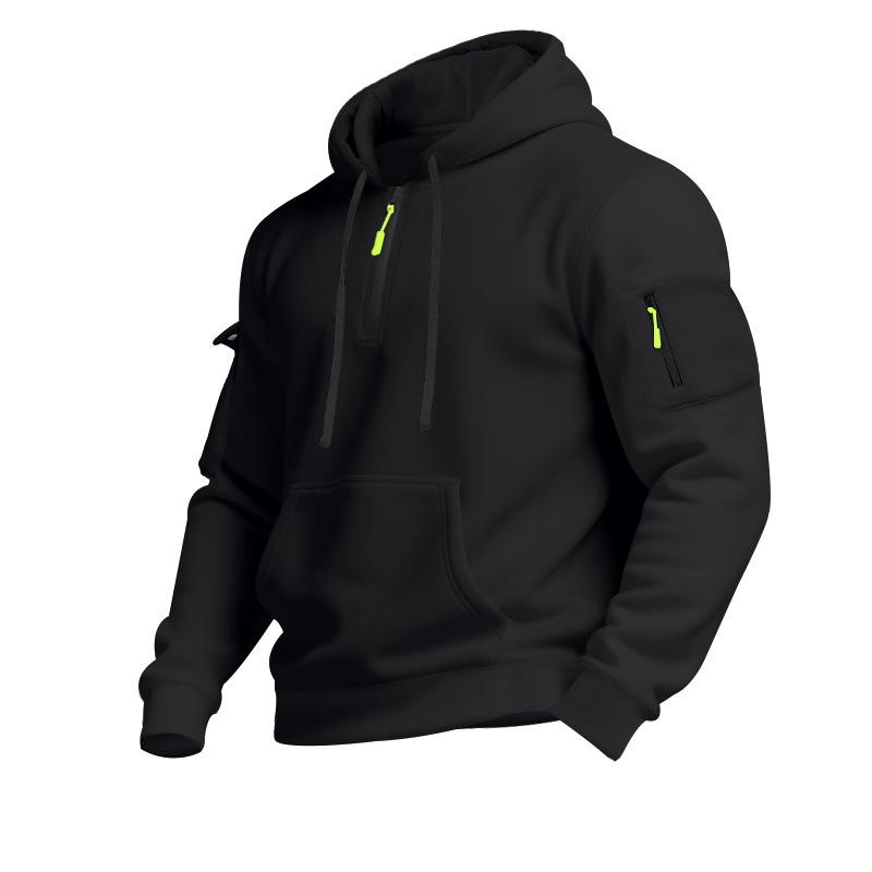 Men S Casual Fleece Lined Hooded Pullover Sweatshirt Multiple Zipper Pockets Plus Size