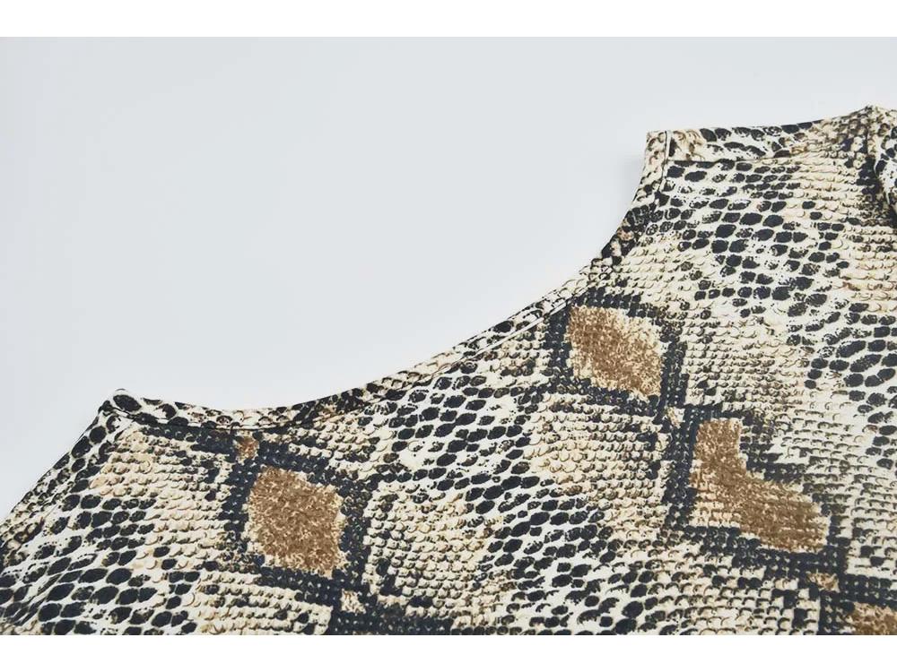 2020 Summer V-neck Slim Fit Leopard & Snake Print Crop Top T-shirt for Women