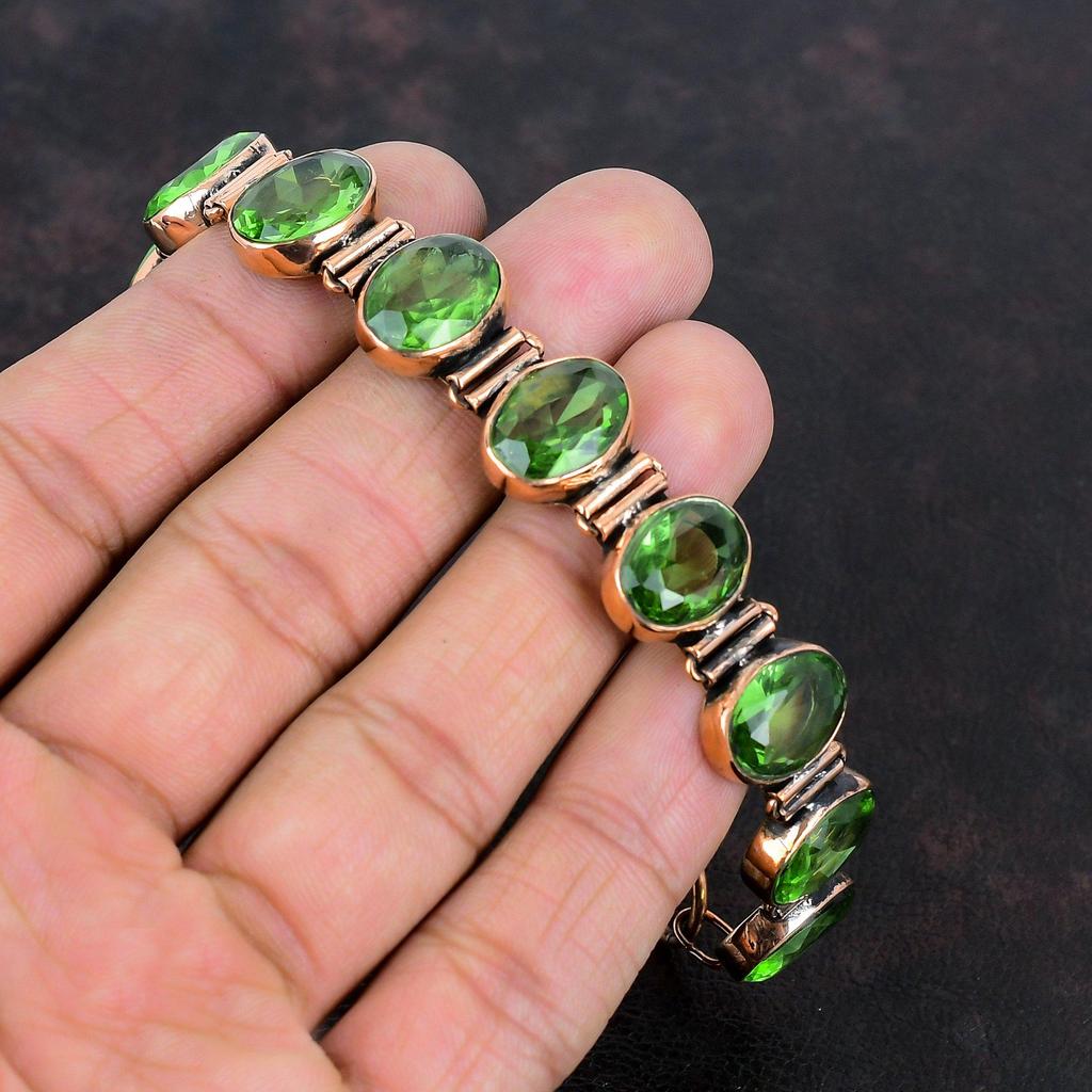 Facettiertes Grünamethyst Armband Kupferarmband Verstellbares Kettenarmband Kupfer Edelsteinschmuck Handgefertigt Brandneu Armband Geschenke für Ehefrau