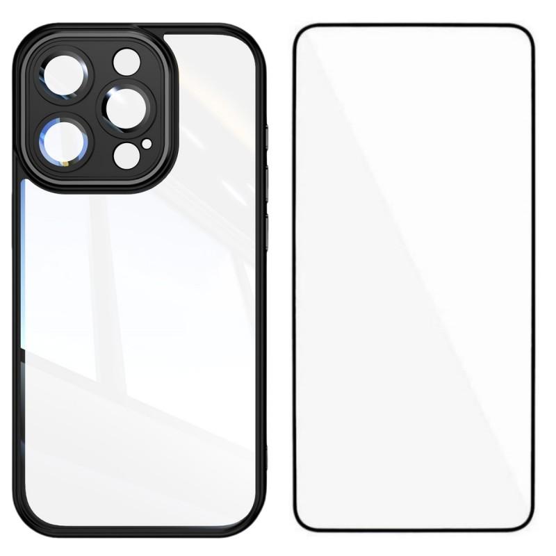 For iPhone 13 Pro Max 6.7 inch TPU Case WANLONFENG Shockproof Clear Phone Cover with Tempered Glass Film