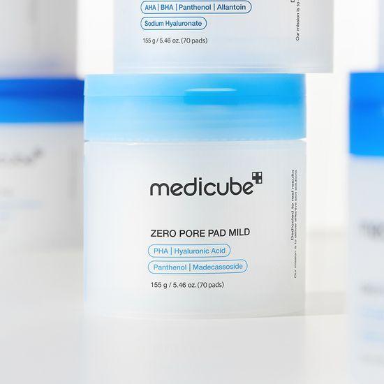 Medicube Zero Pore Pad Mild 70 Pads – Korean Daily PHA Toner Pads for Sensitive Skin with DERMA-CLERA & Hyaluronic Acid