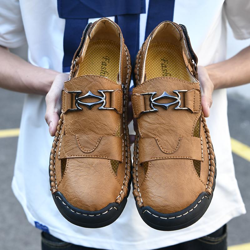 Summer Men's Leather Sandals Outdoor Slippers Classic Roman Sandals Sneaker Beach Rubber Flip Flops Men's Water Trekking Sandals