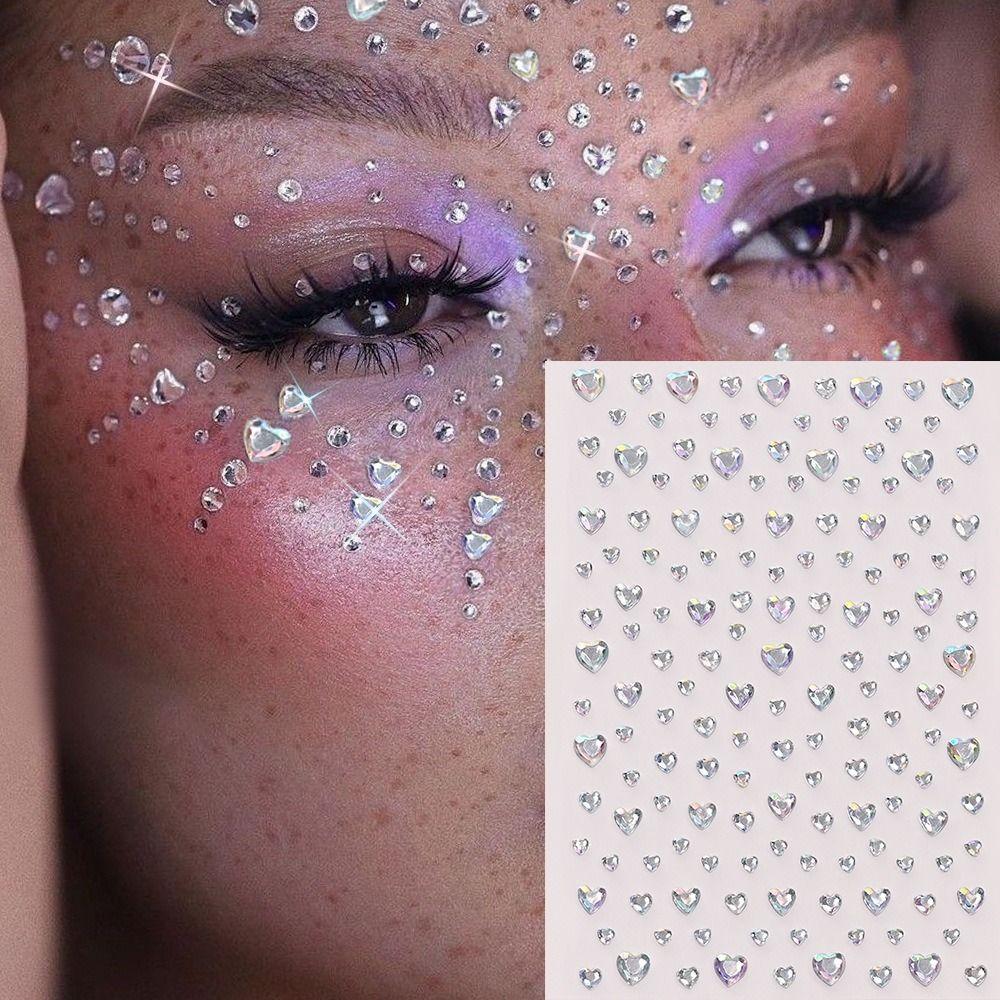 3D Dazzling Face Rhinestone Sticker Aurora Iridescent Rhinestone Sticker Body Decals