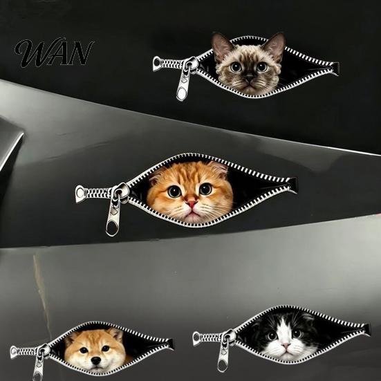 Realistic Pattern Car Sticker Stickers Zipper Cat Shape Adhesive Waterproof Scratch Cover Durable Decals for Cars Electric Vehicles Windows Cute Body