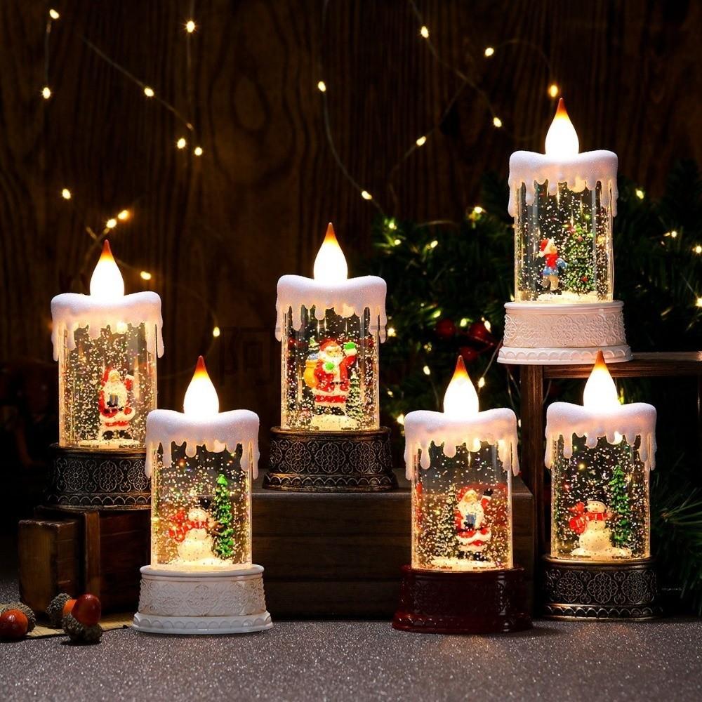 New Xmas Tree Christmas Wind Light Santa Claus Hexagonal Xmas Tree Shape Light Snow Globe Lamp Table Centerpiece