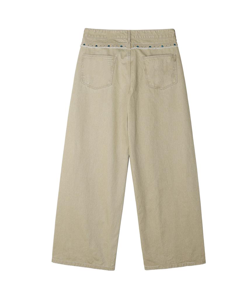NOISE Studded Curved Cotton Pants - Beige