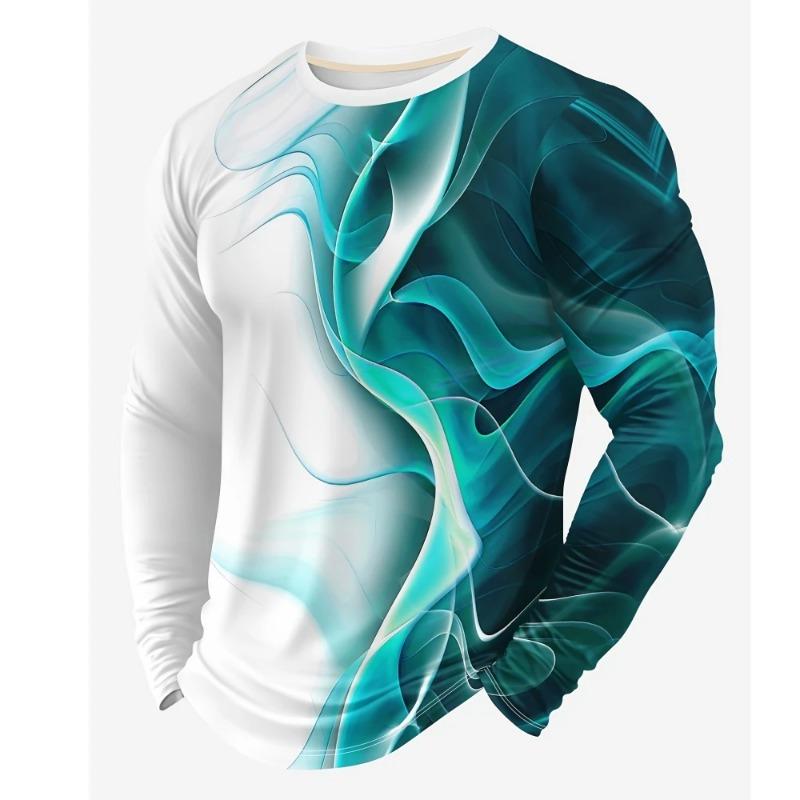 T-Shirts for Men Autumn Mens Clothing Round Neck Tops Long Sleeve Shirts 3D Print Graphic T Shirts Vintage Men T-Shirt