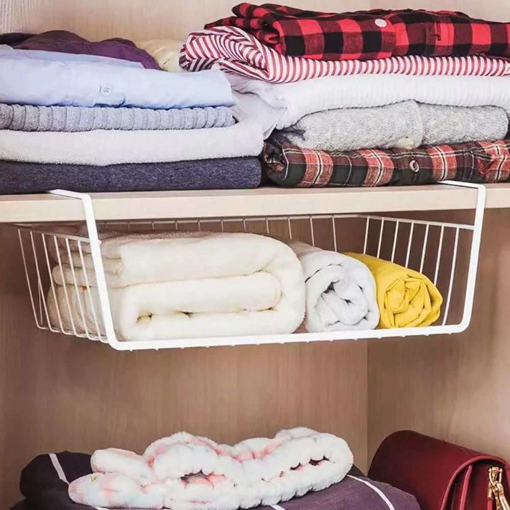 1Pcs Under Table Cabinet Storage Rack Desk Wardrobe Holders Hanging Mesh Basket