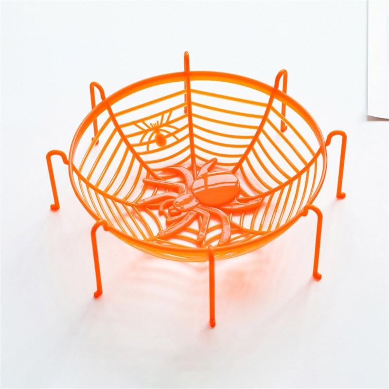 4Pcs Halloween Spiderweb Basket Large Candy Bowls Plastic Sweets Basket Fruit Plate Party Candy Holder Bowls Enduring