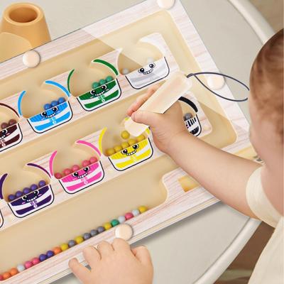 Montessori Magnetic Color Sorting Maze Number Maze Toys Wooden Puzzle Activity Board Fine Motor Toys For Kids 36 Months+