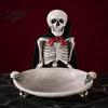 Halloween Party Supplies Skeleton Decorative Tray, Gothic Storage Tray with Black Cape Red Desktop Jewelry Organizer Bow, Multifunctional for