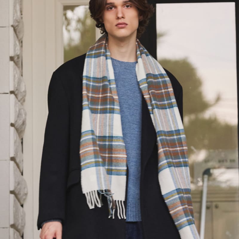 ABRAHAM MOON Merino Wool Muffler 25cm - Muted Blue Stuart