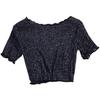 O-Ausschnitt Kurzarm Sheer Trim Crop Top Frauen See-through Glitter Mesh T-Shirt Streetwear